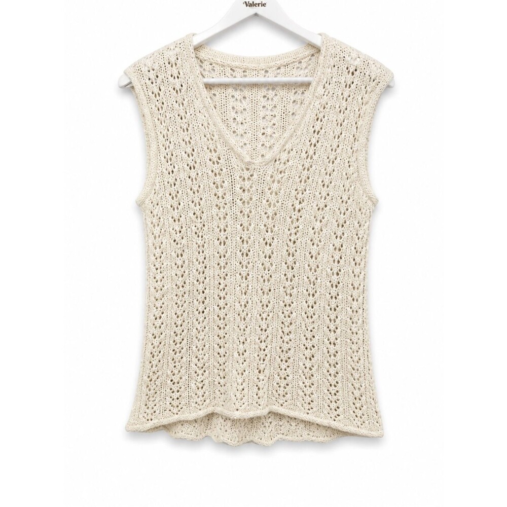 Unbranded Cream Knit Sleeveless Tank Top Coastal Size Small-Medium